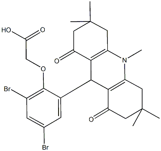 [2,4-dibromo-6-(3,3,6,6,10-pentamethyl-1,8-dioxo-1,2,3,4,5,6,7,8,9,10-decahydro-9-acridinyl)phenoxy]aceticacid 结构式
