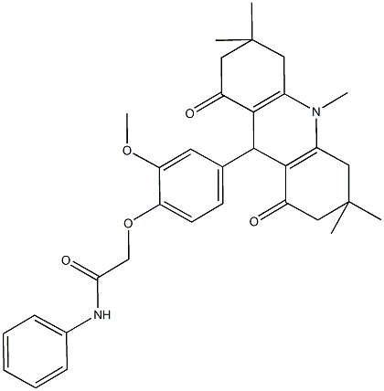 2-[2-methoxy-4-(3,3,6,6,10-pentamethyl-1,8-dioxo-1,2,3,4,5,6,7,8,9,10-decahydro-9-acridinyl)phenoxy]-N-phenylacetamide 结构式