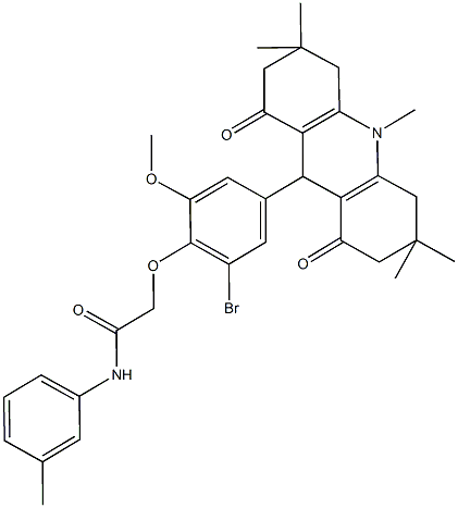 2-[2-bromo-6-methoxy-4-(3,3,6,6,10-pentamethyl-1,8-dioxo-1,2,3,4,5,6,7,8,9,10-decahydro-9-acridinyl)phenoxy]-N-(3-methylphenyl)acetamide 结构式