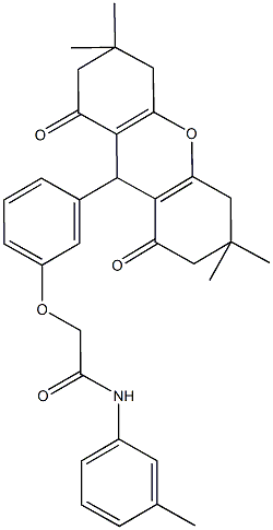 N-(3-methylphenyl)-2-[3-(3,3,6,6-tetramethyl-1,8-dioxo-2,3,4,5,6,7,8,9-octahydro-1H-xanthen-9-yl)phenoxy]acetamide 结构式
