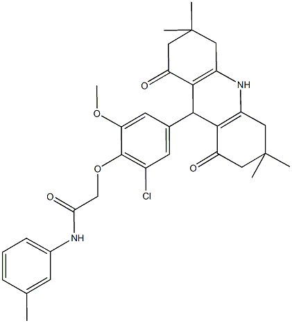 2-[2-chloro-6-methoxy-4-(3,3,6,6-tetramethyl-1,8-dioxo-1,2,3,4,5,6,7,8,9,10-decahydro-9-acridinyl)phenoxy]-N-(3-methylphenyl)acetamide 结构式