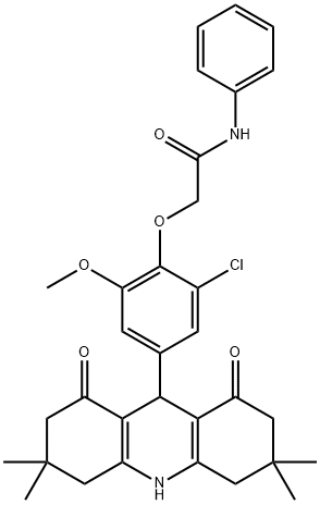 2-[2-chloro-6-methoxy-4-(3,3,6,6-tetramethyl-1,8-dioxo-1,2,3,4,5,6,7,8,9,10-decahydro-9-acridinyl)phenoxy]-N-phenylacetamide 结构式