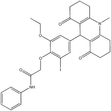 2-[2-ethoxy-6-iodo-4-(10-methyl-1,8-dioxo-1,2,3,4,5,6,7,8,9,10-decahydro-9-acridinyl)phenoxy]-N-phenylacetamide 结构式