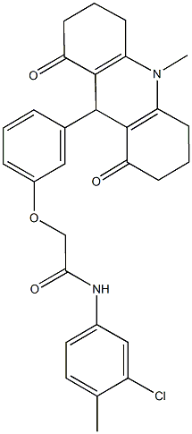 N-(3-chloro-4-methylphenyl)-2-[3-(10-methyl-1,8-dioxo-1,2,3,4,5,6,7,8,9,10-decahydro-9-acridinyl)phenoxy]acetamide 结构式