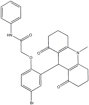 2-[4-bromo-2-(10-methyl-1,8-dioxo-1,2,3,4,5,6,7,8,9,10-decahydro-9-acridinyl)phenoxy]-N-phenylacetamide 结构式