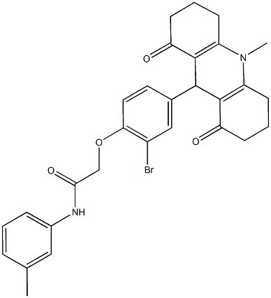 2-[2-bromo-4-(10-methyl-1,8-dioxo-1,2,3,4,5,6,7,8,9,10-decahydro-9-acridinyl)phenoxy]-N-(3-methylphenyl)acetamide 结构式