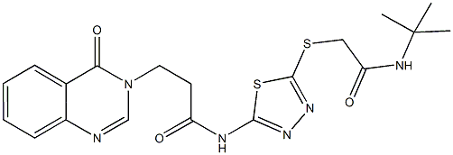 N-(5-{[2-(tert-butylamino)-2-oxoethyl]sulfanyl}-1,3,4-thiadiazol-2-yl)-3-(4-oxo-3(4H)-quinazolinyl)propanamide 结构式