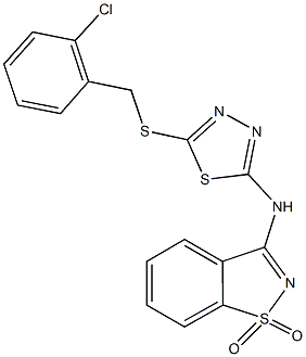 N-{5-[(2-chlorobenzyl)sulfanyl]-1,3,4-thiadiazol-2-yl}-N-(1,1-dioxido-1,2-benzisothiazol-3-yl)amine 结构式