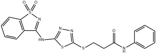 3-({5-[(1,1-dioxido-1,2-benzisothiazol-3-yl)amino]-1,3,4-thiadiazol-2-yl}sulfanyl)-N-phenylpropanamide 结构式