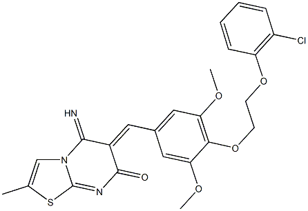 6-{4-[2-(2-chlorophenoxy)ethoxy]-3,5-dimethoxybenzylidene}-5-imino-2-methyl-5,6-dihydro-7H-[1,3]thiazolo[3,2-a]pyrimidin-7-one 结构式