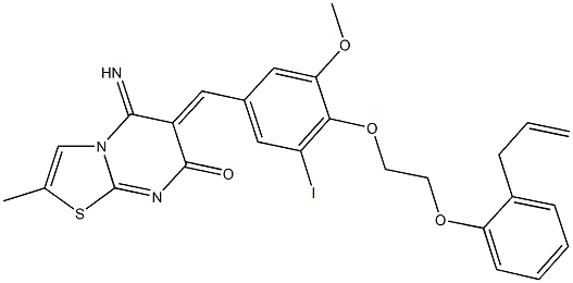 6-{4-[2-(2-allylphenoxy)ethoxy]-3-iodo-5-methoxybenzylidene}-5-imino-2-methyl-5,6-dihydro-7H-[1,3]thiazolo[3,2-a]pyrimidin-7-one 结构式