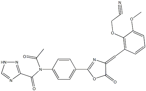 N-acetyl-N-(4-{4-[2-(cyanomethoxy)-3-methoxybenzylidene]-5-oxo-4,5-dihydro-1,3-oxazol-2-yl}phenyl)-1H-1,2,4-triazole-3-carboxamide 结构式