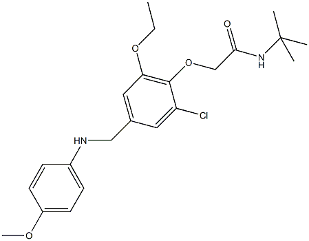 N-(tert-butyl)-2-{2-chloro-6-ethoxy-4-[(4-methoxyanilino)methyl]phenoxy}acetamide 结构式