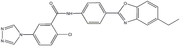 2-chloro-N-[4-(5-ethyl-1,3-benzoxazol-2-yl)phenyl]-5-(4H-1,2,4-triazol-4-yl)benzamide 结构式