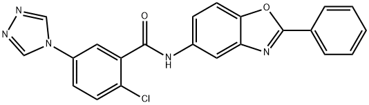 2-chloro-N-(2-phenyl-1,3-benzoxazol-5-yl)-5-(4H-1,2,4-triazol-4-yl)benzamide 结构式