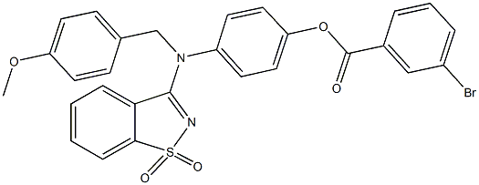 4-[(1,1-dioxido-1,2-benzisothiazol-3-yl)(4-methoxybenzyl)amino]phenyl 3-bromobenzoate 结构式
