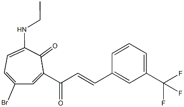 4-bromo-7-(ethylamino)-2-{3-[3-(trifluoromethyl)phenyl]acryloyl}-2,4,6-cycloheptatrien-1-one 结构式