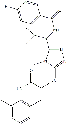 4-fluoro-N-[1-(5-{[2-(mesitylamino)-2-oxoethyl]sulfanyl}-4-methyl-4H-1,2,4-triazol-3-yl)-2-methylpropyl]benzamide 结构式