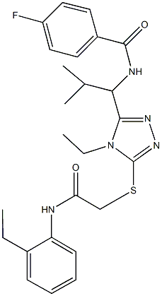 N-[1-(4-ethyl-5-{[2-(2-ethylanilino)-2-oxoethyl]sulfanyl}-4H-1,2,4-triazol-3-yl)-2-methylpropyl]-4-fluorobenzamide 结构式