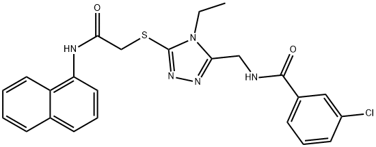 3-chloro-N-[(4-ethyl-5-{[2-(1-naphthylamino)-2-oxoethyl]thio}-4H-1,2,4-triazol-3-yl)methyl]benzamide 结构式