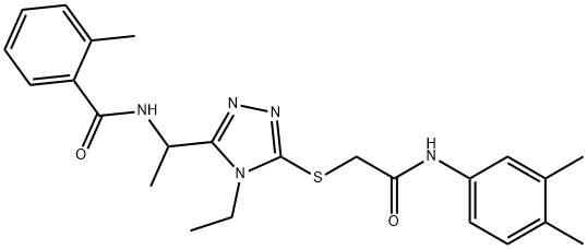 N-[1-(5-{[2-(3,4-dimethylanilino)-2-oxoethyl]thio}-4-ethyl-4H-1,2,4-triazol-3-yl)ethyl]-2-methylbenzamide 结构式