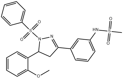 N-{3-[5-(2-methoxyphenyl)-1-(phenylsulfonyl)-4,5-dihydro-1H-pyrazol-3-yl]phenyl}methanesulfonamide 结构式