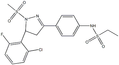 N-{4-[5-(2-chloro-6-fluorophenyl)-1-(methylsulfonyl)-4,5-dihydro-1H-pyrazol-3-yl]phenyl}ethanesulfonamide 结构式