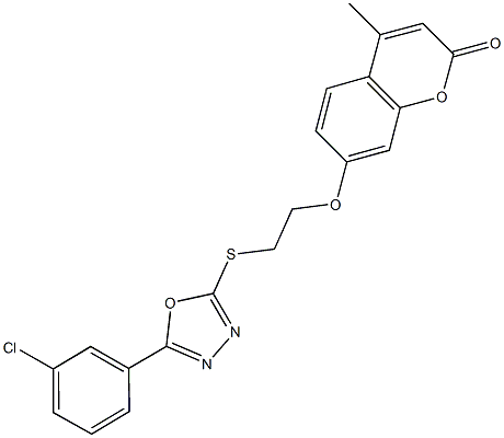 7-(2-{[5-(3-chlorophenyl)-1,3,4-oxadiazol-2-yl]sulfanyl}ethoxy)-4-methyl-2H-chromen-2-one 结构式