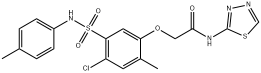 2-[4-chloro-2-methyl-5-(4-toluidinosulfonyl)phenoxy]-N-(1,3,4-thiadiazol-2-yl)acetamide 结构式