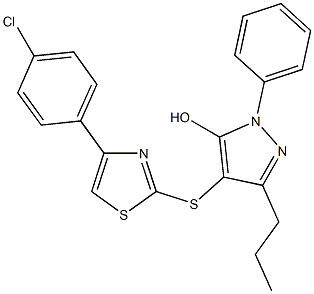 4-{[4-(4-chlorophenyl)-1,3-thiazol-2-yl]sulfanyl}-1-phenyl-3-propyl-1H-pyrazol-5-ol 结构式