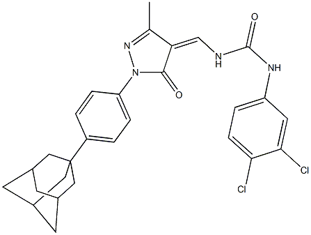 N-({1-[4-(1-adamantyl)phenyl]-3-methyl-5-oxo-1,5-dihydro-4H-pyrazol-4-ylidene}methyl)-N'-(3,4-dichlorophenyl)urea 结构式
