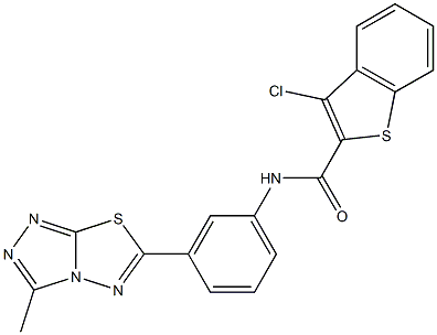 3-chloro-N-[3-(3-methyl[1,2,4]triazolo[3,4-b][1,3,4]thiadiazol-6-yl)phenyl]-1-benzothiophene-2-carboxamide 结构式