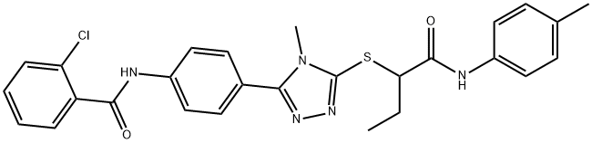 2-chloro-N-[4-(4-methyl-5-{[1-(4-toluidinocarbonyl)propyl]sulfanyl}-4H-1,2,4-triazol-3-yl)phenyl]benzamide 结构式