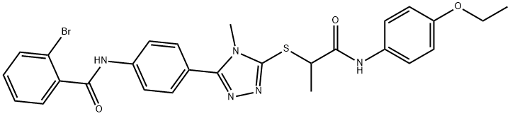 2-bromo-N-[4-(5-{[2-(4-ethoxyanilino)-1-methyl-2-oxoethyl]sulfanyl}-4-methyl-4H-1,2,4-triazol-3-yl)phenyl]benzamide 结构式