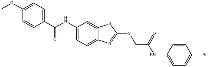 N-(2-{[2-(4-bromoanilino)-2-oxoethyl]sulfanyl}-1,3-benzothiazol-6-yl)-4-methoxybenzamide 结构式