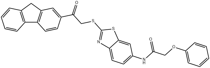 N-(2-{[2-(9H-fluoren-2-yl)-2-oxoethyl]sulfanyl}-1,3-benzothiazol-6-yl)-2-phenoxyacetamide 结构式