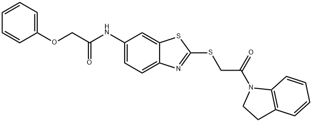 N-(2-{[2-(2,3-dihydro-1H-indol-1-yl)-2-oxoethyl]sulfanyl}-1,3-benzothiazol-6-yl)-2-phenoxyacetamide 结构式