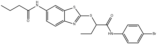 N-(4-bromophenyl)-2-{[6-(butyrylamino)-1,3-benzothiazol-2-yl]sulfanyl}butanamide 结构式