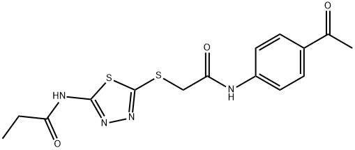 N-(5-{[2-(4-acetylanilino)-2-oxoethyl]sulfanyl}-1,3,4-thiadiazol-2-yl)propanamide 结构式