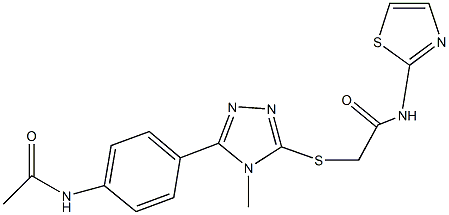 2-({5-[4-(acetylamino)phenyl]-4-methyl-4H-1,2,4-triazol-3-yl}sulfanyl)-N-(1,3-thiazol-2-yl)acetamide 结构式