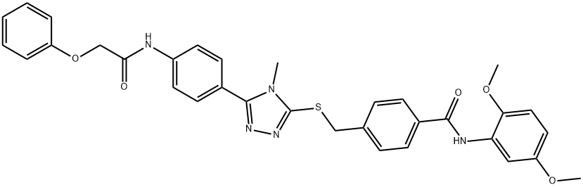 N-(2,5-dimethoxyphenyl)-4-{[(4-methyl-5-{4-[(phenoxyacetyl)amino]phenyl}-4H-1,2,4-triazol-3-yl)sulfanyl]methyl}benzamide 结构式