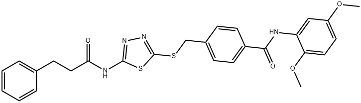 N-(2,5-dimethoxyphenyl)-4-[({5-[(3-phenylpropanoyl)amino]-1,3,4-thiadiazol-2-yl}sulfanyl)methyl]benzamide 结构式