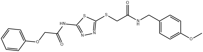 N-[5-({2-[(4-methoxybenzyl)amino]-2-oxoethyl}sulfanyl)-1,3,4-thiadiazol-2-yl]-2-phenoxyacetamide 结构式