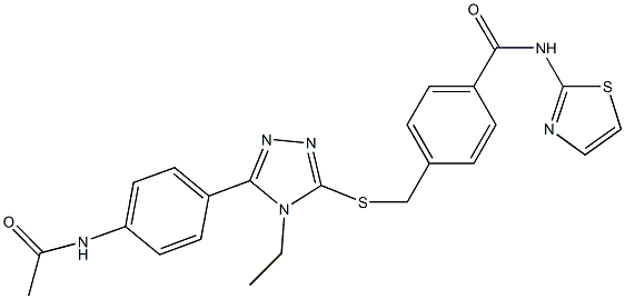 4-[({5-[4-(acetylamino)phenyl]-4-ethyl-4H-1,2,4-triazol-3-yl}sulfanyl)methyl]-N-(1,3-thiazol-2-yl)benzamide 结构式