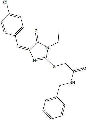 N-benzyl-2-{[4-(4-chlorobenzylidene)-1-ethyl-5-oxo-4,5-dihydro-1H-imidazol-2-yl]sulfanyl}acetamide 结构式