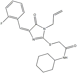 2-{[1-allyl-4-(2-fluorobenzylidene)-5-oxo-4,5-dihydro-1H-imidazol-2-yl]sulfanyl}-N-cyclohexylacetamide 结构式