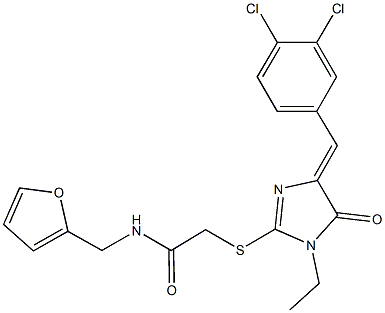 2-{[4-(3,4-dichlorobenzylidene)-1-ethyl-5-oxo-4,5-dihydro-1H-imidazol-2-yl]sulfanyl}-N-(2-furylmethyl)acetamide 结构式