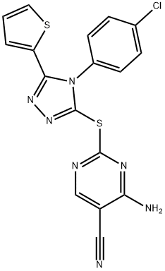 4-amino-2-{[4-(4-chlorophenyl)-5-(2-thienyl)-4H-1,2,4-triazol-3-yl]sulfanyl}-5-pyrimidinecarbonitrile 结构式