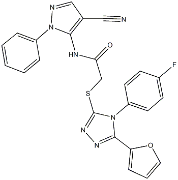 N-(4-cyano-1-phenyl-1H-pyrazol-5-yl)-2-{[4-(4-fluorophenyl)-5-(2-furyl)-4H-1,2,4-triazol-3-yl]sulfanyl}acetamide 结构式