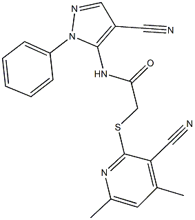 2-[(3-cyano-4,6-dimethyl-2-pyridinyl)sulfanyl]-N-(4-cyano-1-phenyl-1H-pyrazol-5-yl)acetamide 结构式